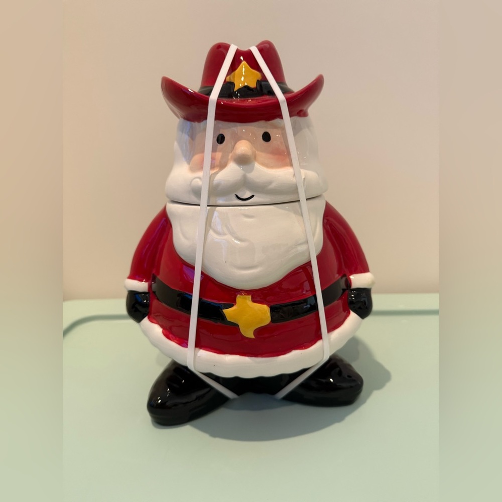 HEB Cowboy Santa Claus Ceramic Cookie Jar- NWT